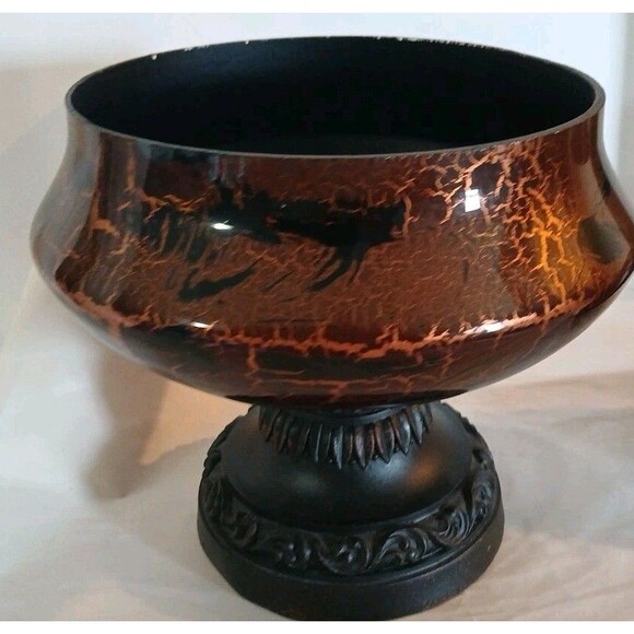 Vintage Hobby Lobby Crackle Glass Golden/ Black Wood Bow-Lidl Center Piece 8" - Picture 15 of 16